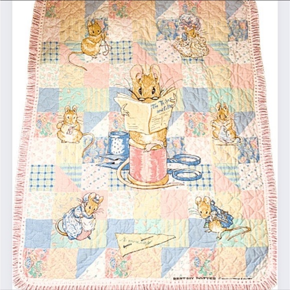 VTG 90’s Sewing Mice The Tailor and Cutter Pastel Quilted Baby Blanket R…